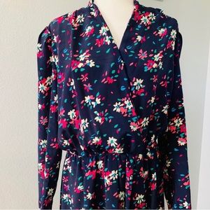 Vintage 1980’s Henry Lee Floral Faux Wrap Dress 16